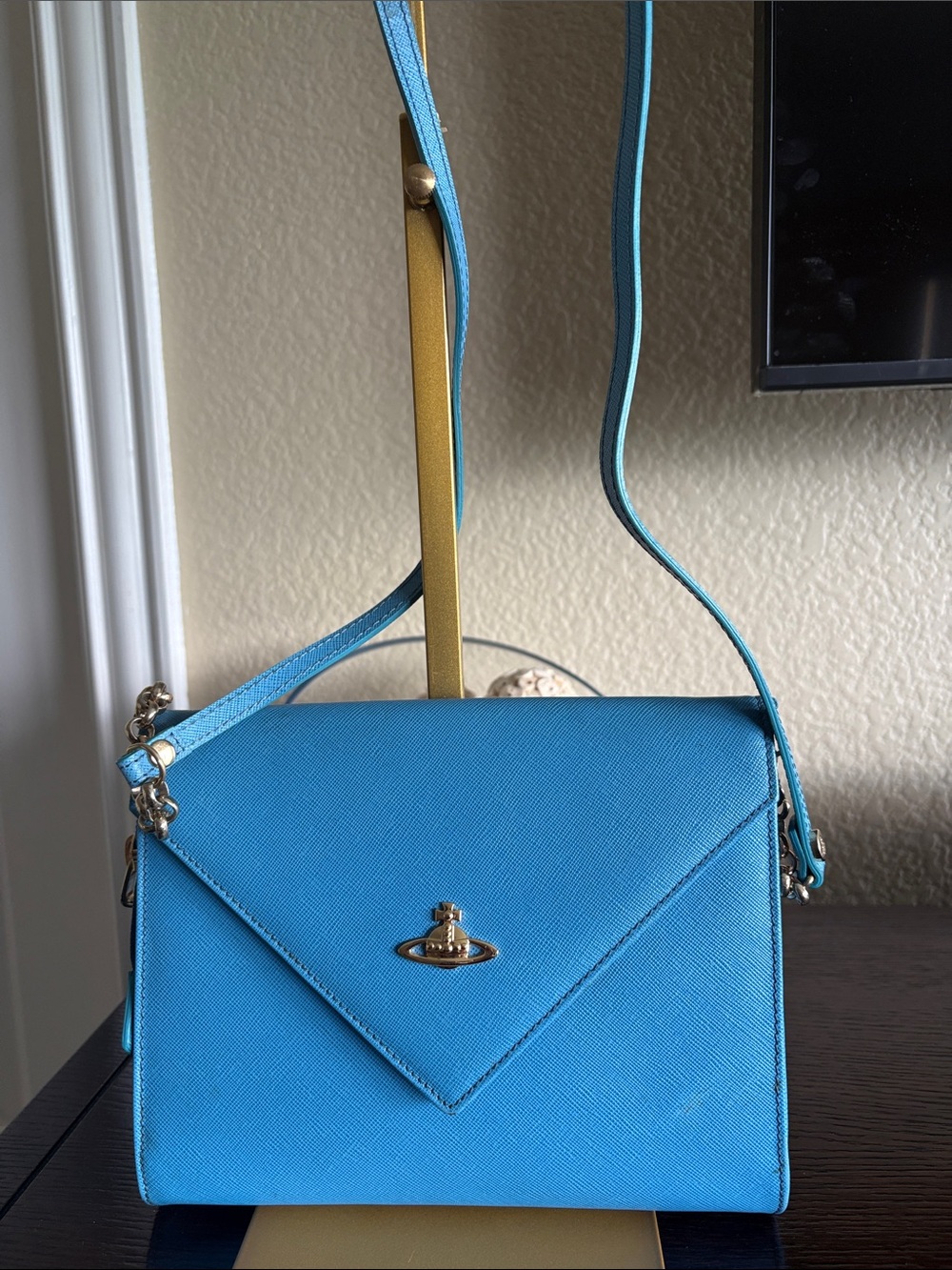 Vivienne Westwood Turquoise Saffiano Leather Envelope Crossbody Bag